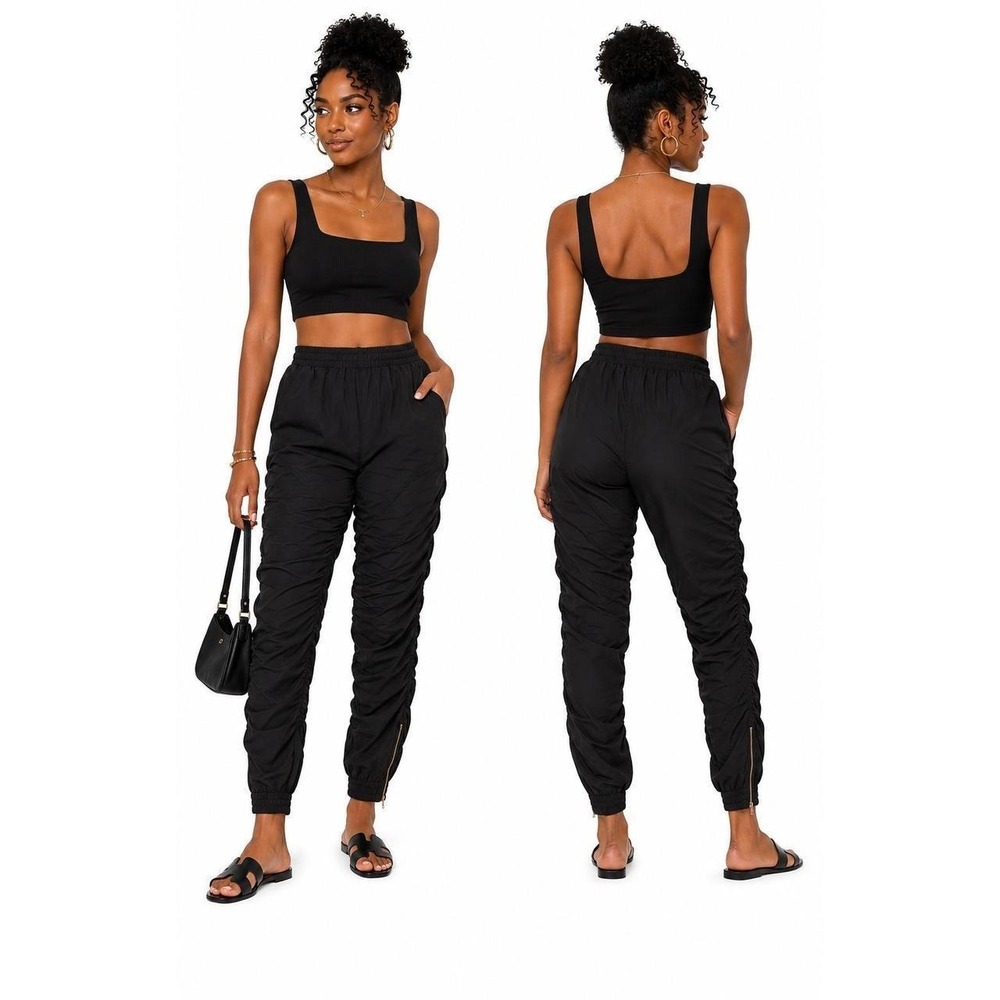 Women's‎ Ruched Jogger Pants by Zenana Black Size L New With Tags